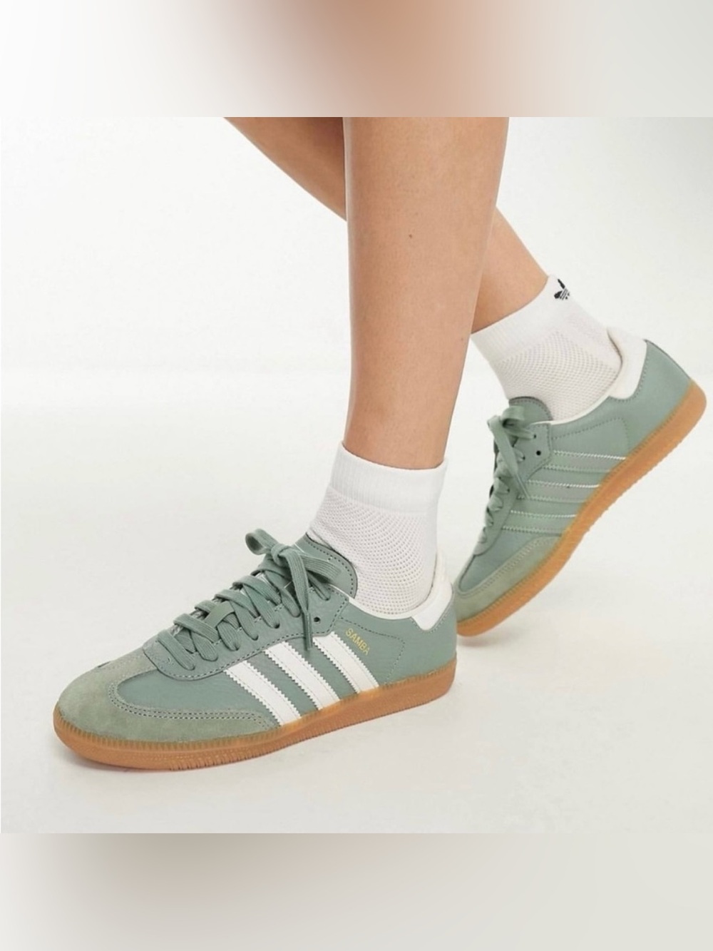 Adidas Sage Green and White Samba Sneakers